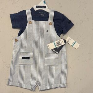 Nautica Blue & White Striped Romper with Navy Tee